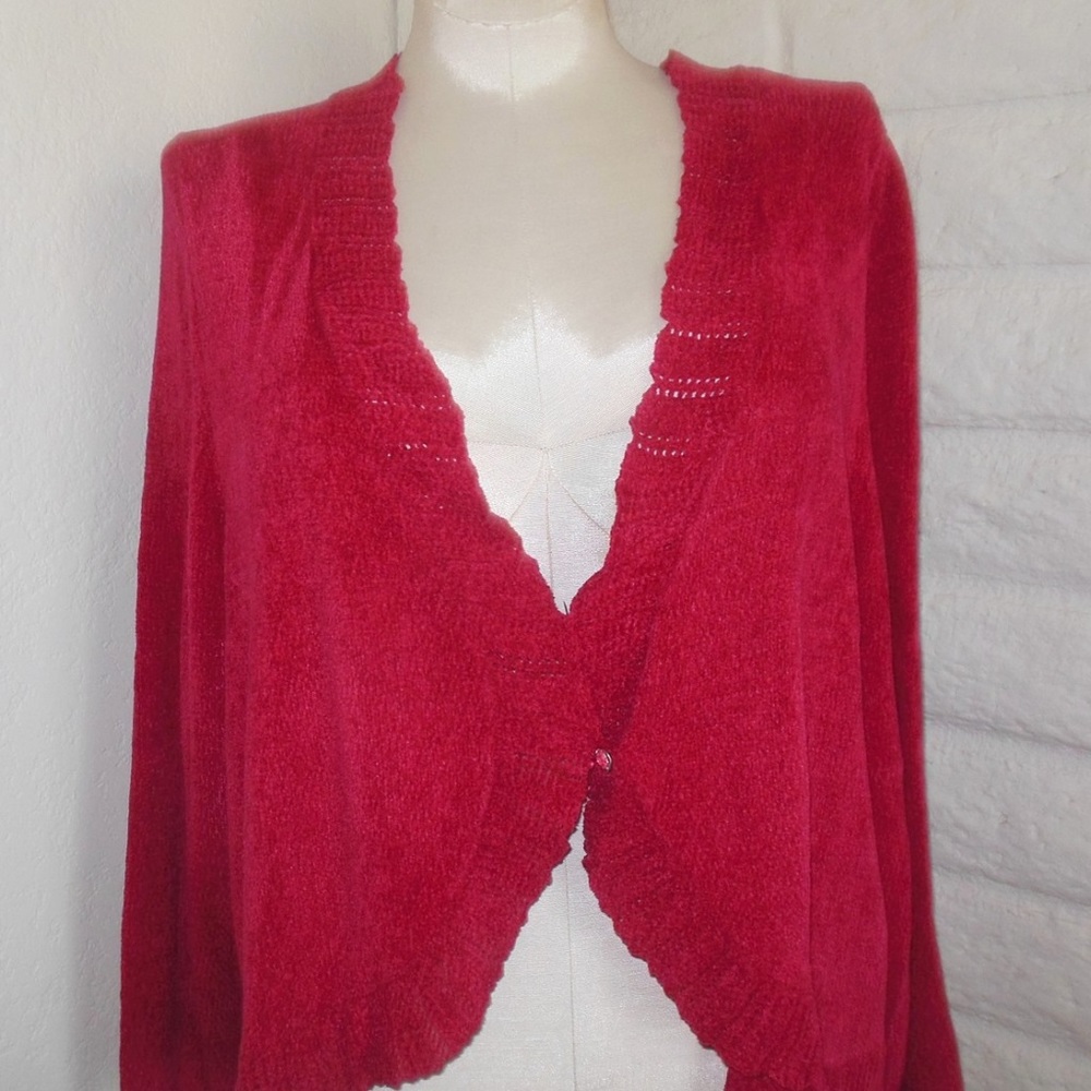 Catherines 3X Red Chenille 3/4-Slv Sweater Shrug